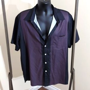 Black and Purple Men's Summer Short Sleeved Buttoned Up Shirt